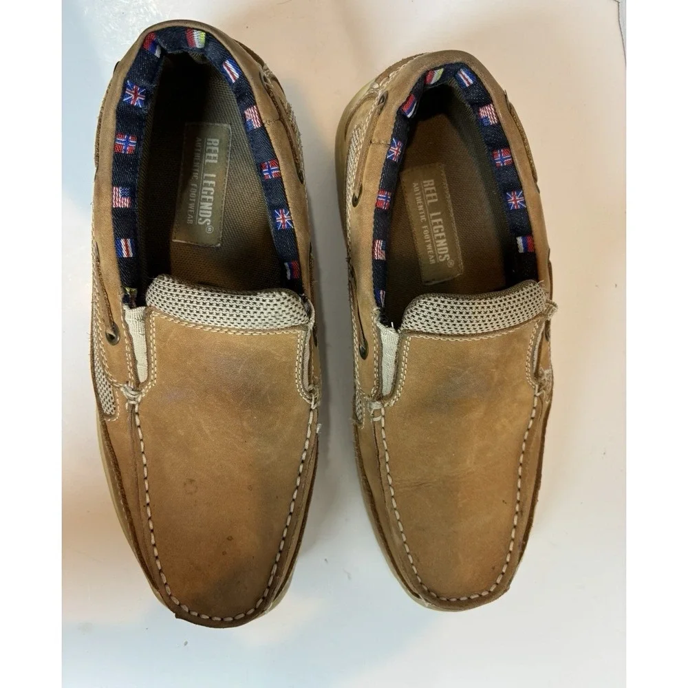 REEL LEGENDS Boat Shoes Men's Size 9.5 M Catamaran Slip On Leather Tan